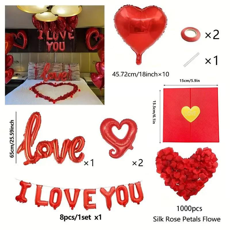 Valentine'S Day Decoration Set, Heart Shaped Balloons & I Love You Sign, Romantic Wedding Anniversary Proposals, Perfect Gift for Couples