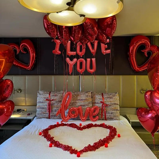 Valentine'S Day Decoration Set, Heart Shaped Balloons & I Love You Sign, Romantic Wedding Anniversary Proposals, Perfect Gift for Couples